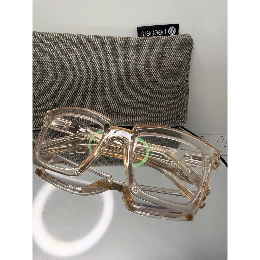 Peepers Standing Ovation Focus Blue Light Glasses Clear Tan Frame Soft Case 2666
